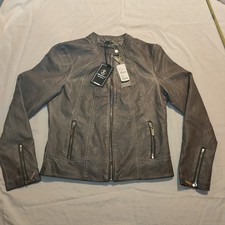 BNWT, Rino & Pelle Women's Leather Jacket, Grey Distressed, floral lining  UK14,