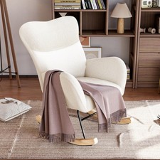 Luxstein Rocking Chair for Adults, High Back Teddy Upholstered Comfy Armchair