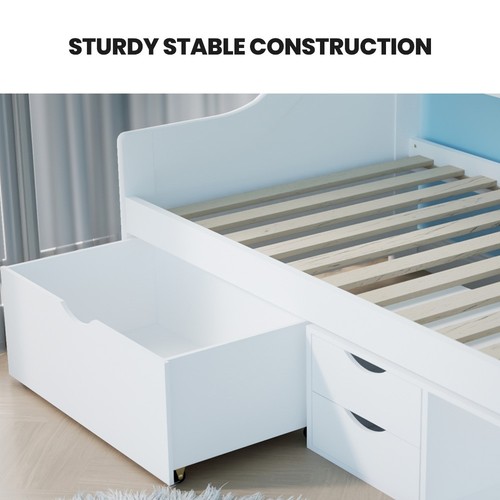 KINGSTON SLUMBER Wooden Single Sofa Bed Frame White Pine Storage - Picture 5 of 11