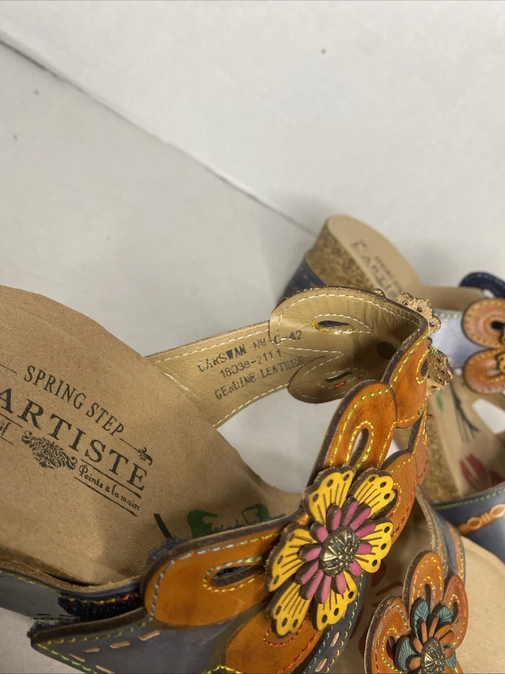 L'Artiste Spring Step Carswan Leather Wedge Sandals Womens SZ 42 US 11 Floral - Image 3 of 4