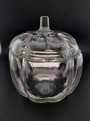 Clear Glass Pumpkin Cookie~Candy~Treats Jar Canister Container W Lid Fall Decor