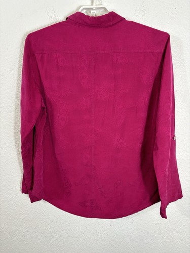 Chico's Design Top Gr. 2 dunkelrosa Seide Knopfleiste Paisley Langarm - Bild 8 von 9