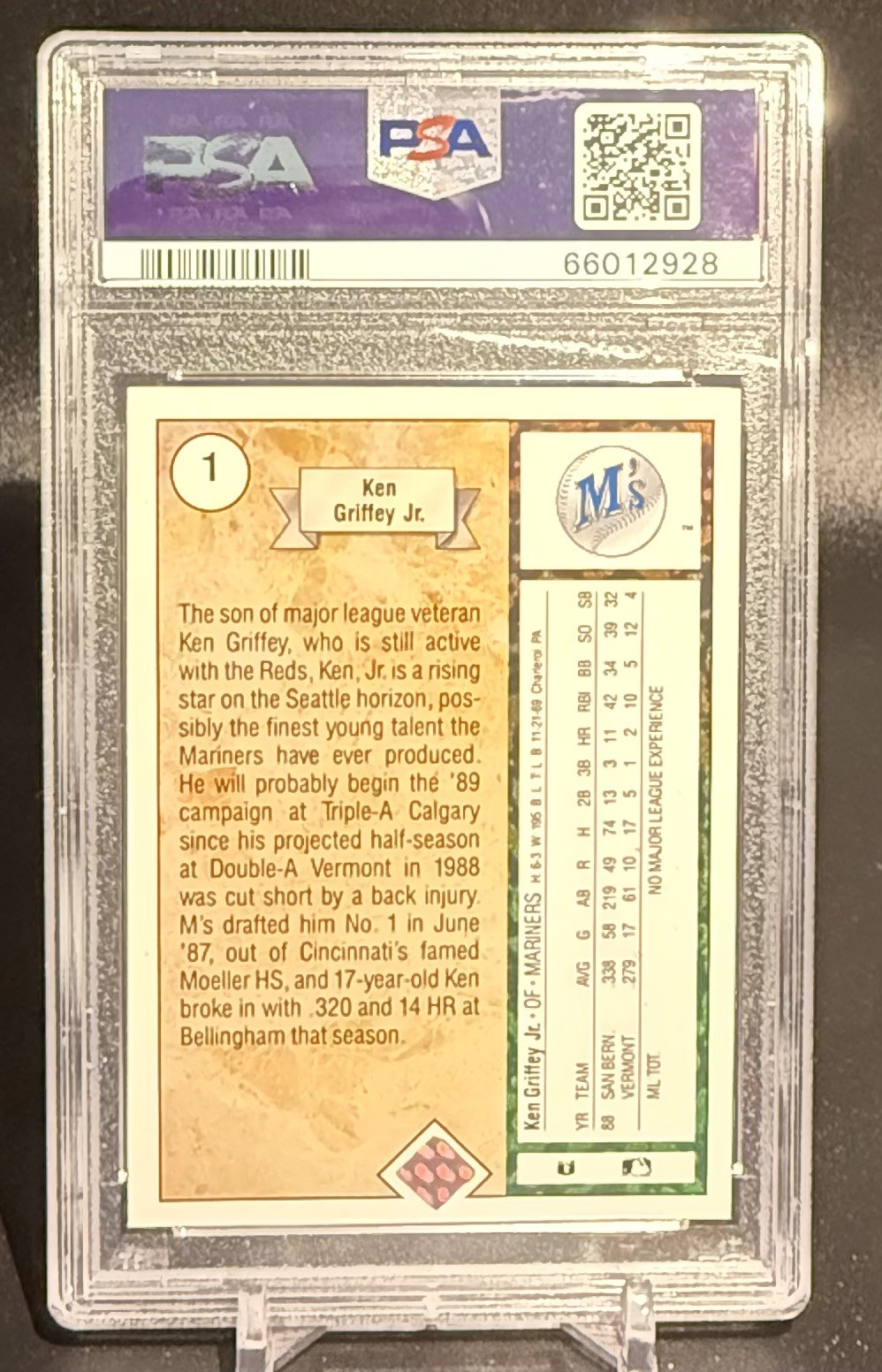 1989 KEN GRIFFEY JR UPPER DECK STAR ROOKIE PSA 9 MARINERS 1 view 2