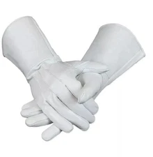 Long Arm Cuff White Leather Gloves Men's Medieval Renaissance Gauntlets Cosplay