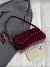 Burgundy Suede Shoulder Bag Fall 2025 Trendy Designer Luxury Crossbody Purse 4