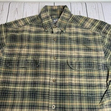 Woolrich Plaid Long Sleeve Button Down Shirt Mens Medium Green Timber Lodge