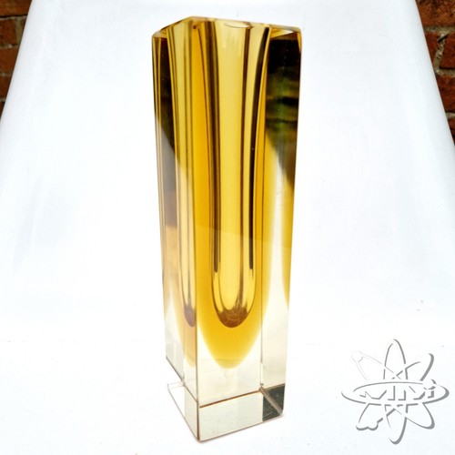 MURANO SOMMERSO LARGE BLOCK ART GLASS VASE - CLEAR AMBER - 21cm - Picture 2 of 10