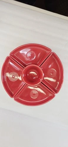 FIESTA 6 pc. ENTERTAINING omni relish SET Scarlet Red 12" PIZZA bouillon NEW