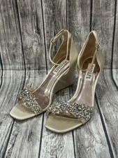 Badgley Mischka Women's Aliyah Wedge Sanda Ivory Rhinestones Size 6 M