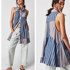 Free People Santana Patched Denim Tunic Mini Dress, VGUC, Size Small, MSRP $128