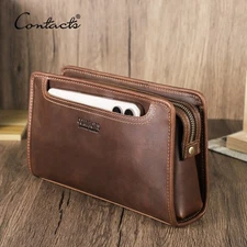 RFID Blocking Vintage Leather Clutch Bag Wallet Phone Card Holder