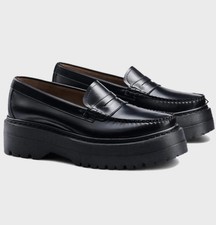 G.H.BASS Weejuns  Whitney Super Lug Loafers Black Leather Lugg Sole US 8 New