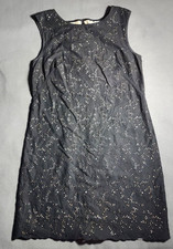 Ann Taylor Loft Mini Dress Women Sz 6 Black Lined Embroidered Sleeveless Cotton