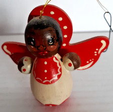 vintage wooden African American angel Christmas ornament...2.75" tall