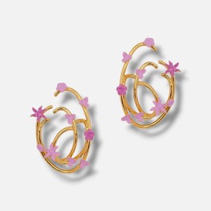 Authentic Oscar De La Renta Women's 24K Gold Plated Enamel Flowers Earrings