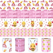 4 Rolls Valentine  s Day Bulletin Board Borders 131Ft Pink Bee Mine Trim
