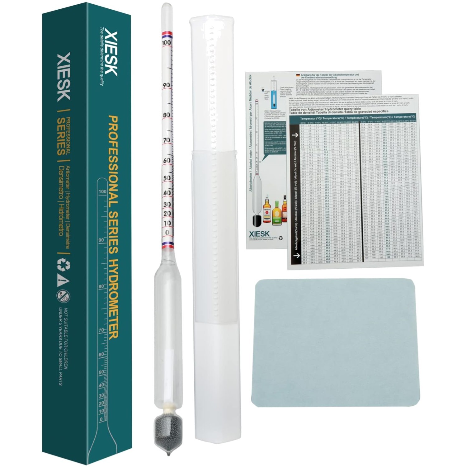 Alkoholmeter Hydrometer, Spirituosen Messinstrument, Alkoholtester, 0-100 Vol%