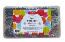 Lava Beads Set - 600 Pieces/Count - Black & Multicolor - Incraftables