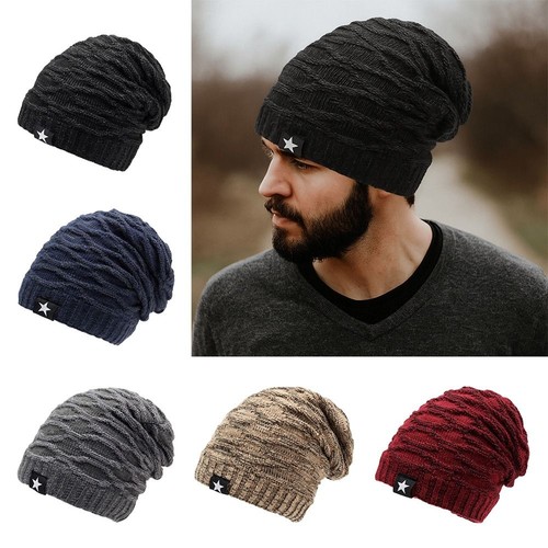 Slouchy Knitted Cap Star Label Casual Beanies Solid Bonnet Cap Women and Men
