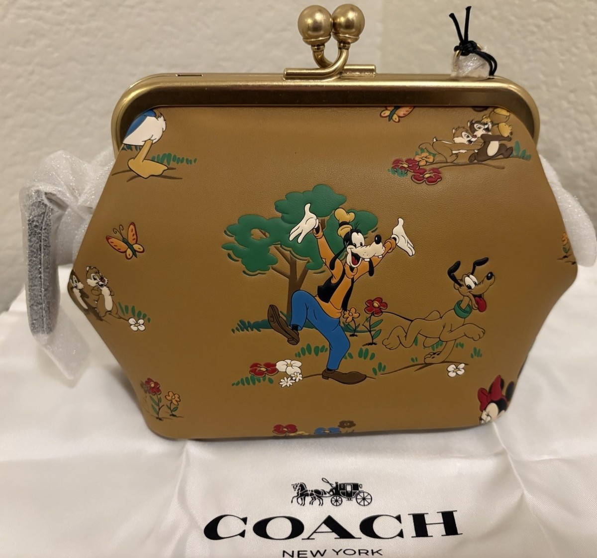 Disney X Coach Mickey and Friends Kisslock Crossbody Honey Brown