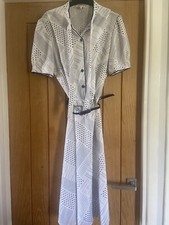 Vintage 60’s/70’s Navy And White Spots/stripes Spring Dress With Belt - Size 18