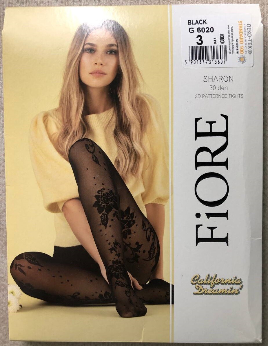 Fiore Sharon women's stylish floral tights pantyhose sizes 30 Den Black  Ecru