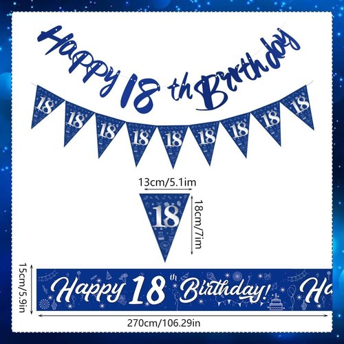 18th Birthday Decorations Blue Silver,18th Birthday Banners for Boys, - Picture 4 of 9