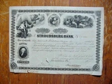 STROUDSBURG BANK Canceled Stock Certificate 18-- with Artworks