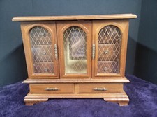 Vintage Wood & Glass Jewelry Box Armoire (14" Wide x 12"Tall x 6" Deep)