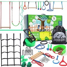 Ninja Warrior Obstacle Course for Kids   2 x 65ft Slackline with 13 Obstac