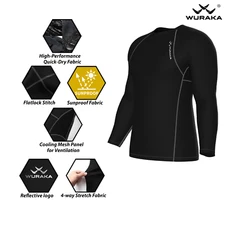 Wuraka Men Compression Armour Base Layer Top Long Sleeve Thermal Gym Sport Shirt
