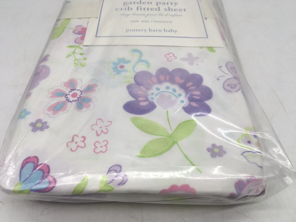 Lençol Pottery Barn Baby Kids jardim festa floral orgânico berço ajustado NOVO roxo - Imagem 3 de 3