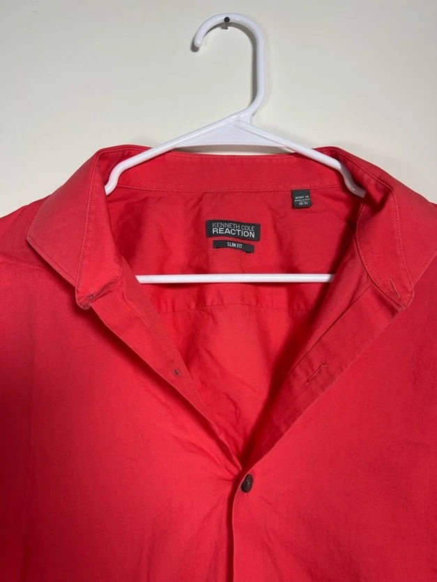 Camisa Kenneth Cole Reaction Calce Ajustado Abotonada Para Hombre Talla 17.5 36-37 Roja Foto 2 de 4