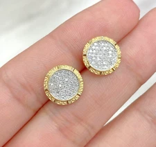 10K Yellow Gold Genuine Natural 0.25ctw Pave Diamonds Studs Earrings  10.8mm