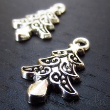 Christmas Tree Wholesale Antiqued Silver Plated Charms C9722 - 10, 20 Or 50PCs