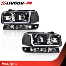 LED DRL Headlights Fit For GMC Sierra 1999-2007 Yukon XL 1999-2006 Black Clear