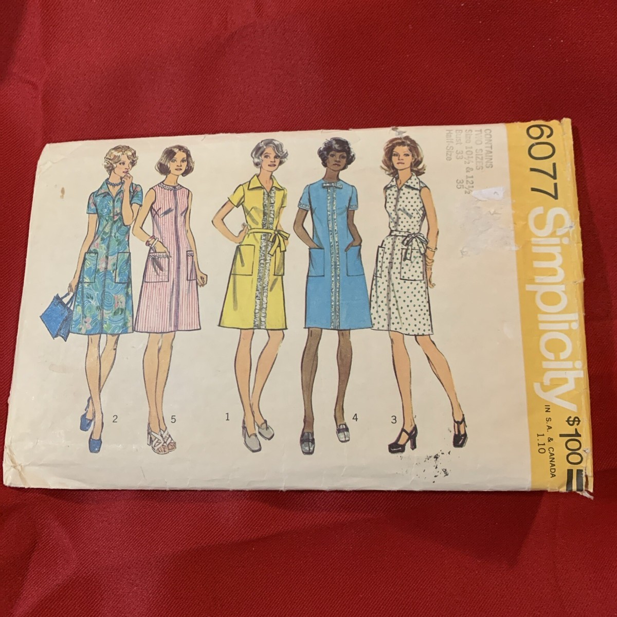 VTG 73 SIMPLICITY 6077 Front Zip Aline Dress in 5 Versions PATTERN