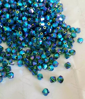 Swarovski Crystal 5328 4mm bicone beads, Dark Moss Green AB2X (36pcs)