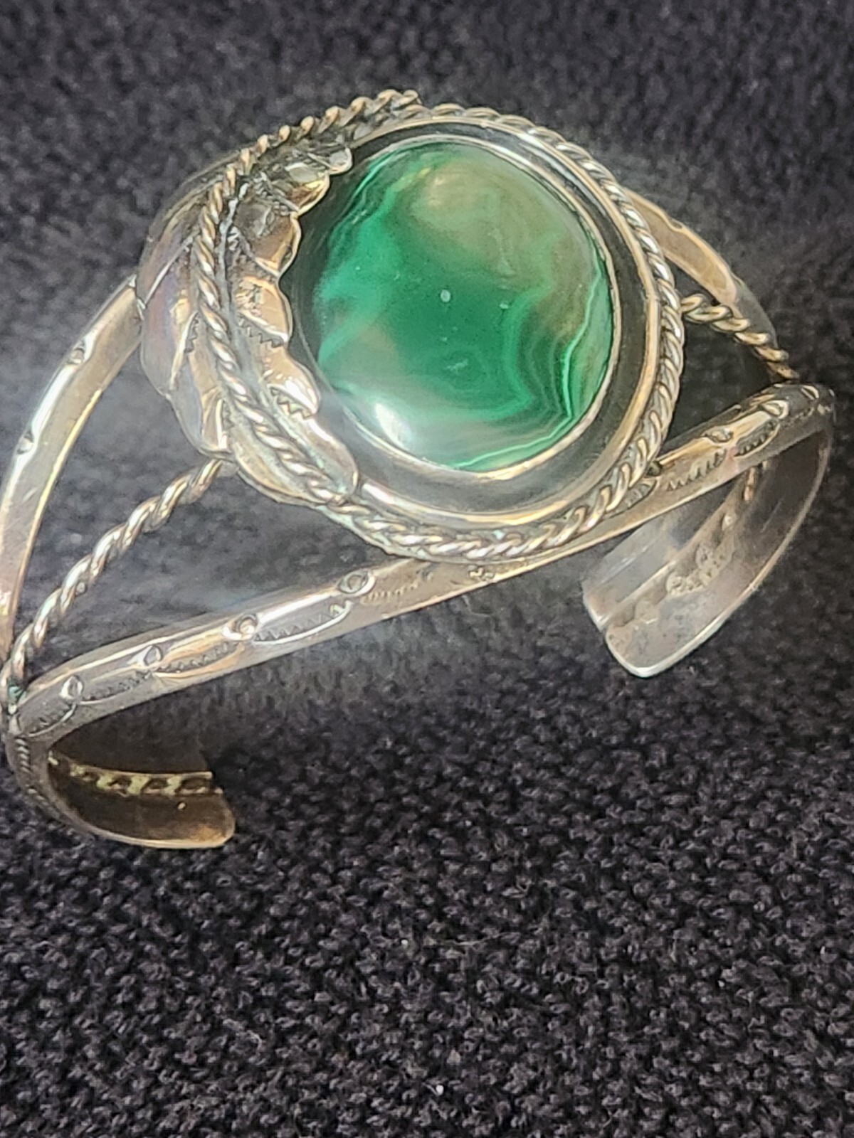 Sterling Silver 925 Native Cuff Bracelet Malichit… - image 3