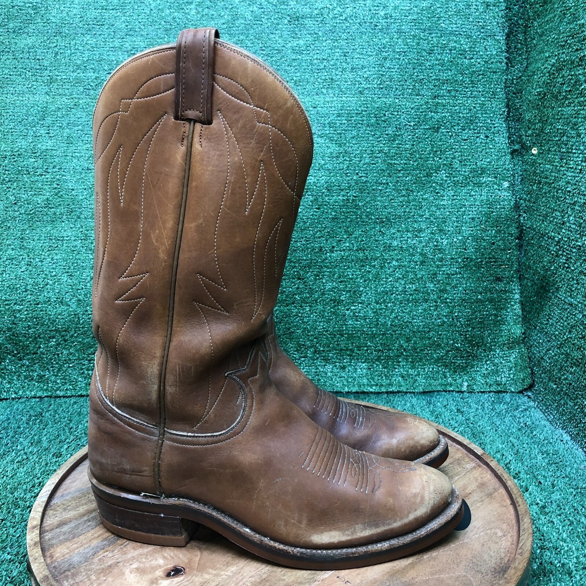 TUFGUM Leather Western Cowboy Boots sz 10 Hy-Test Tuf-Gum Brown Tooled Soft Leather Steel Toe... | Depop main image 2
