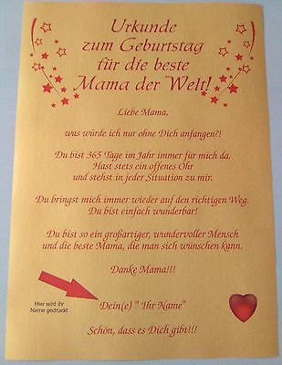 Urkunde Zum Geburtstag Fur Die Beste Mama Der Welt Goldenes Papier