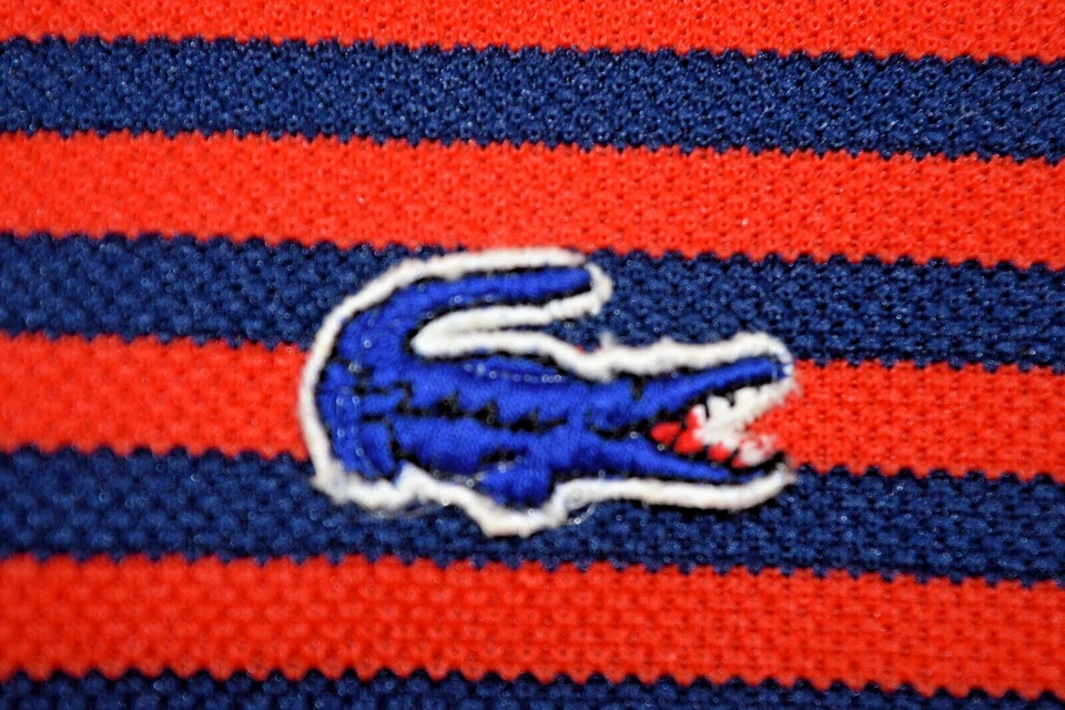 Vestido Lacoste De Colección Chemise Lacoste Talla 14 M/L Años 70 Naranja Vibrante Azul Marino Rayas LS Foto 2 de 4