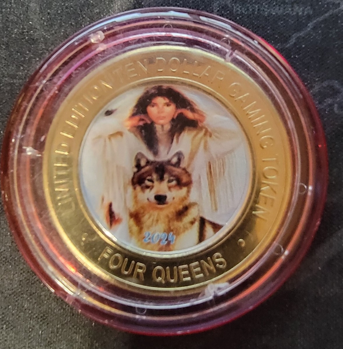 2024 FOUR QUEENS $10 RED Cap Silver Strike Girl Wolf January