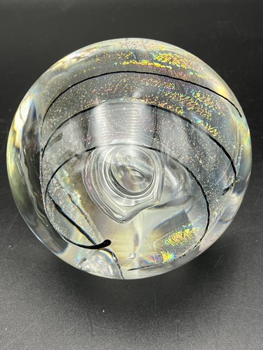 "Tim Lazer 2008 firmado Dichroic Remolino Burbujas Art Vidrio Pisapapeles 3 1/2" - Imagen 3 de 10