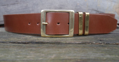 Men's Shiny Brown Leather Jeans Belt, 2 