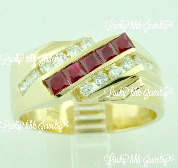 14k Yellow Gold Mens Ruby & Diamond ring Channel set