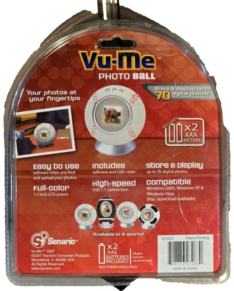 Vu-Me Store Display 70 Photos Compacity Baseball Design Digital Photo Ball Frame - Image 2 of 2