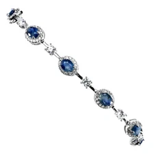 925 Sterling Silver Bracelet Oval Blue Sapphire Natural Gemstone Jewelry