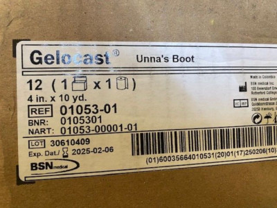 (Case of 12) BSN Unna Boot Gelocast 4'' X 10 Yard Cotton 01053, EXP 02/2025