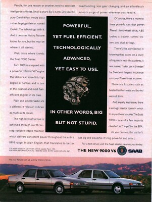 1994 VINTAGE PRINT AD - SAAB -- 9000 CDE V6 SAAB -- 9000 CSE V6 SAAB 